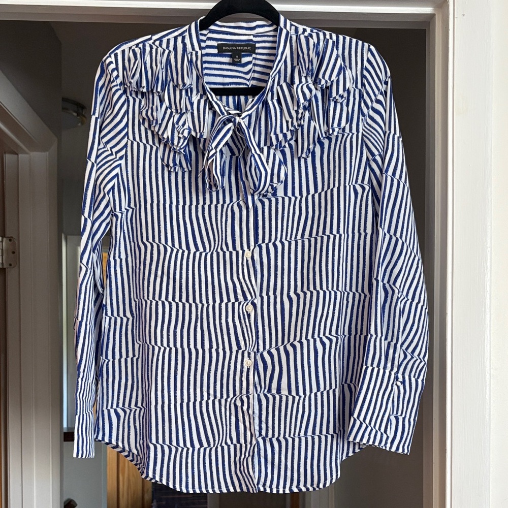 Banana Republic Blue and White Striped Blouse